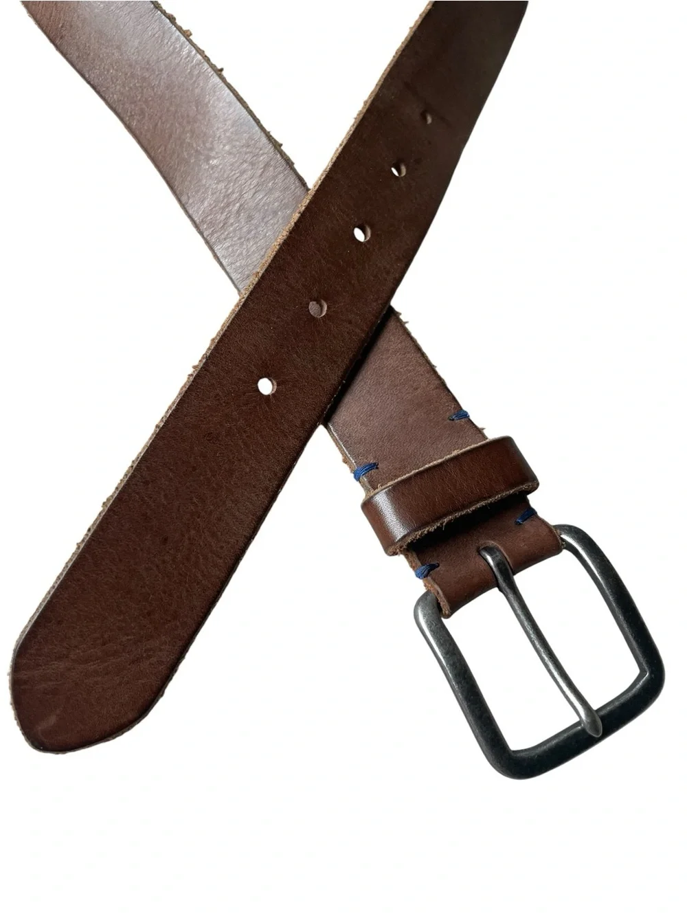 Vintage GAP Brown Genuine Leather Wide Belt  Mens Sz 32 Rugged Silver Buckle USA